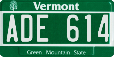 VT license plate ADE614