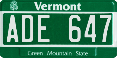 VT license plate ADE647