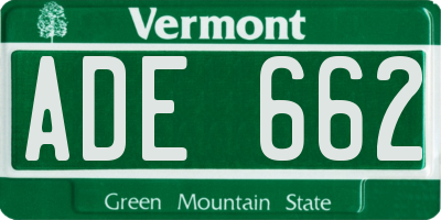 VT license plate ADE662