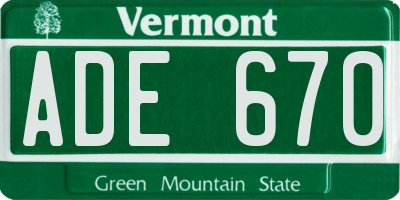 VT license plate ADE670