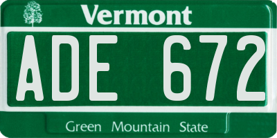 VT license plate ADE672