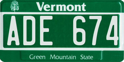 VT license plate ADE674