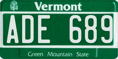 VT license plate ADE689