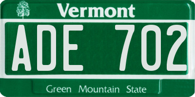 VT license plate ADE702