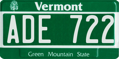 VT license plate ADE722