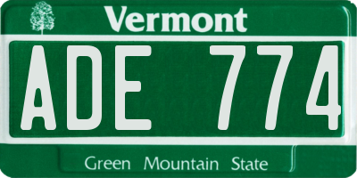 VT license plate ADE774