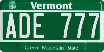 VT license plate ADE777