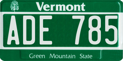 VT license plate ADE785