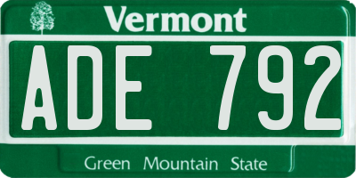VT license plate ADE792
