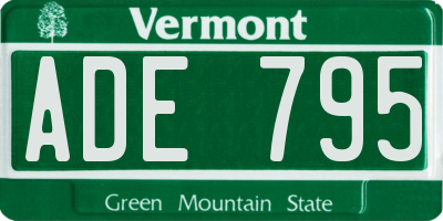 VT license plate ADE795