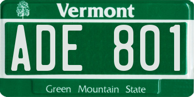 VT license plate ADE801