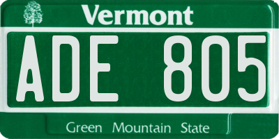 VT license plate ADE805