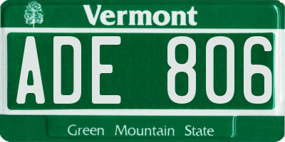 VT license plate ADE806