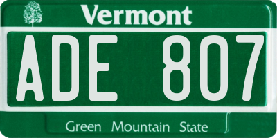 VT license plate ADE807