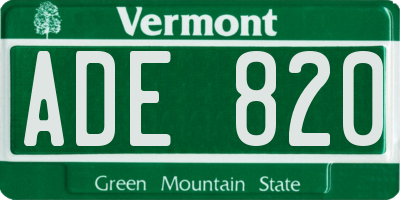 VT license plate ADE820