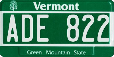 VT license plate ADE822