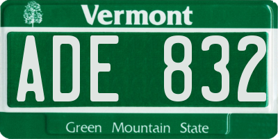 VT license plate ADE832