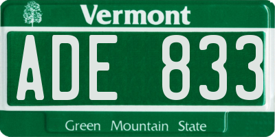 VT license plate ADE833
