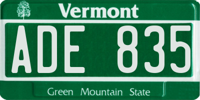 VT license plate ADE835