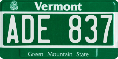 VT license plate ADE837
