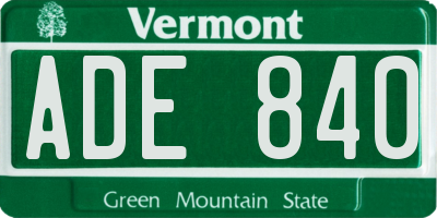 VT license plate ADE840