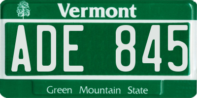 VT license plate ADE845