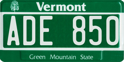 VT license plate ADE850