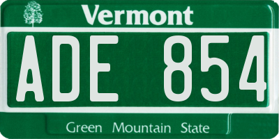 VT license plate ADE854