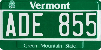 VT license plate ADE855
