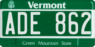 VT license plate ADE862