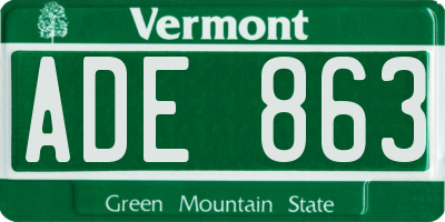 VT license plate ADE863