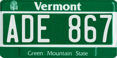 VT license plate ADE867