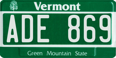 VT license plate ADE869