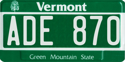 VT license plate ADE870