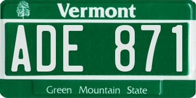 VT license plate ADE871