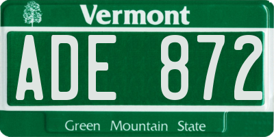 VT license plate ADE872