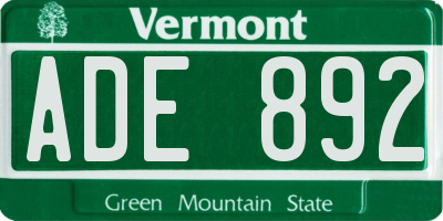 VT license plate ADE892