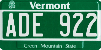 VT license plate ADE922
