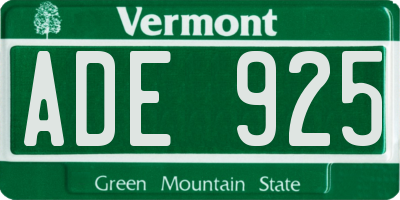 VT license plate ADE925