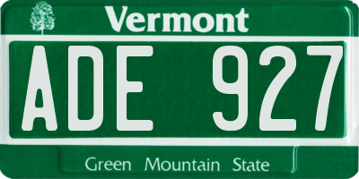 VT license plate ADE927