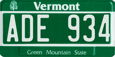 VT license plate ADE934