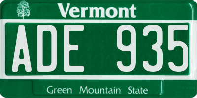 VT license plate ADE935