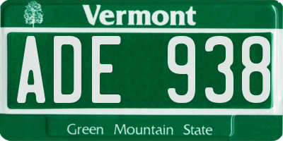 VT license plate ADE938