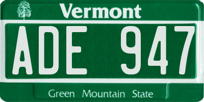 VT license plate ADE947