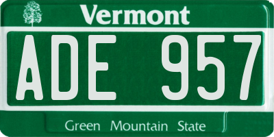 VT license plate ADE957