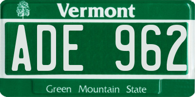 VT license plate ADE962