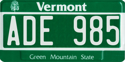VT license plate ADE985