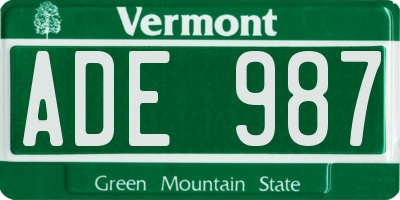 VT license plate ADE987