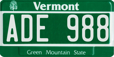 VT license plate ADE988