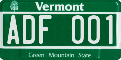 VT license plate ADF001